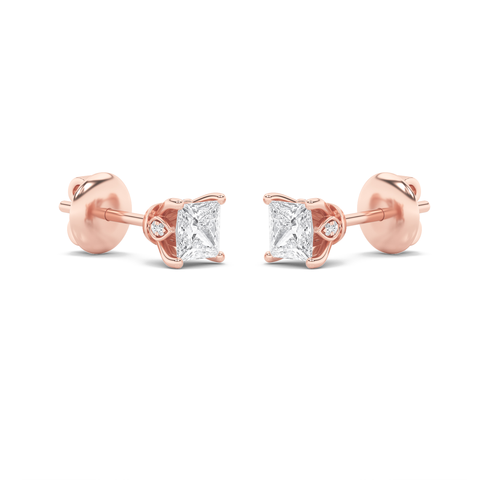 Princess Shaped Lab Grown Diamond (F/VS) Tulip Head Stud Earrings in 14K Gold