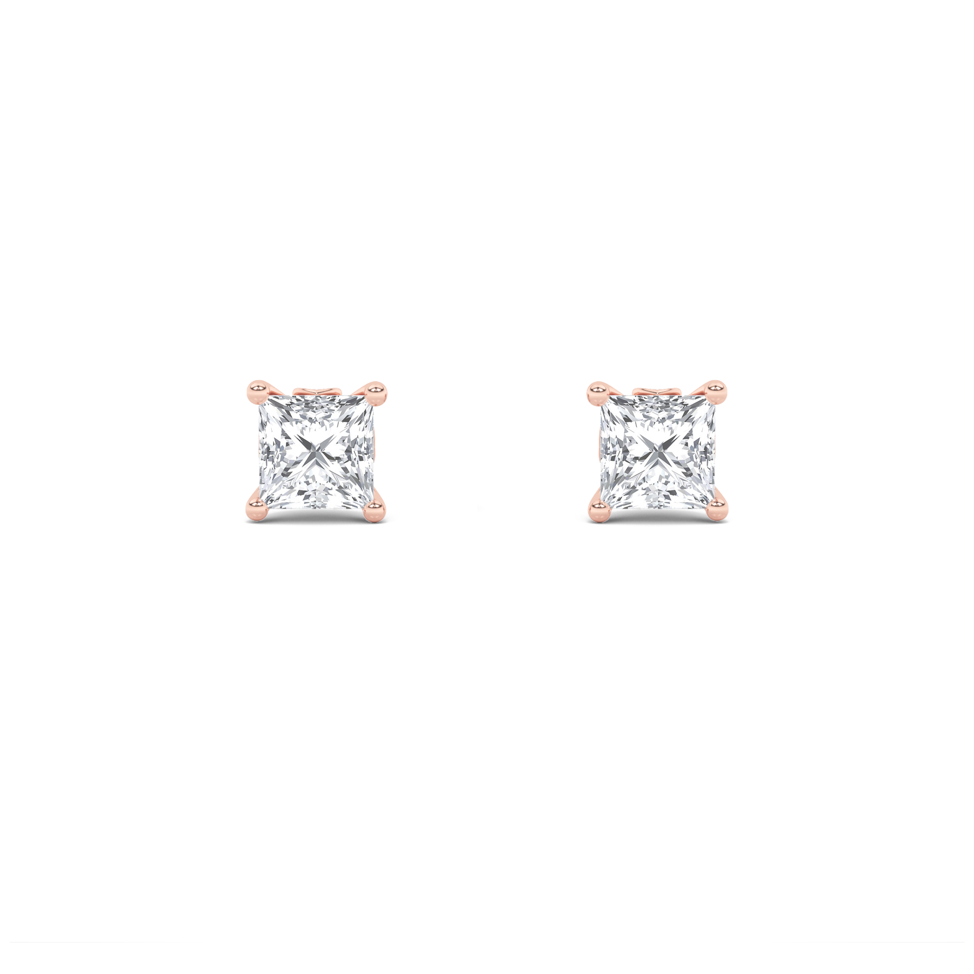 Princess Shaped Lab Grown Diamond (F/VS) Tulip Head Stud Earrings in 14K Gold
