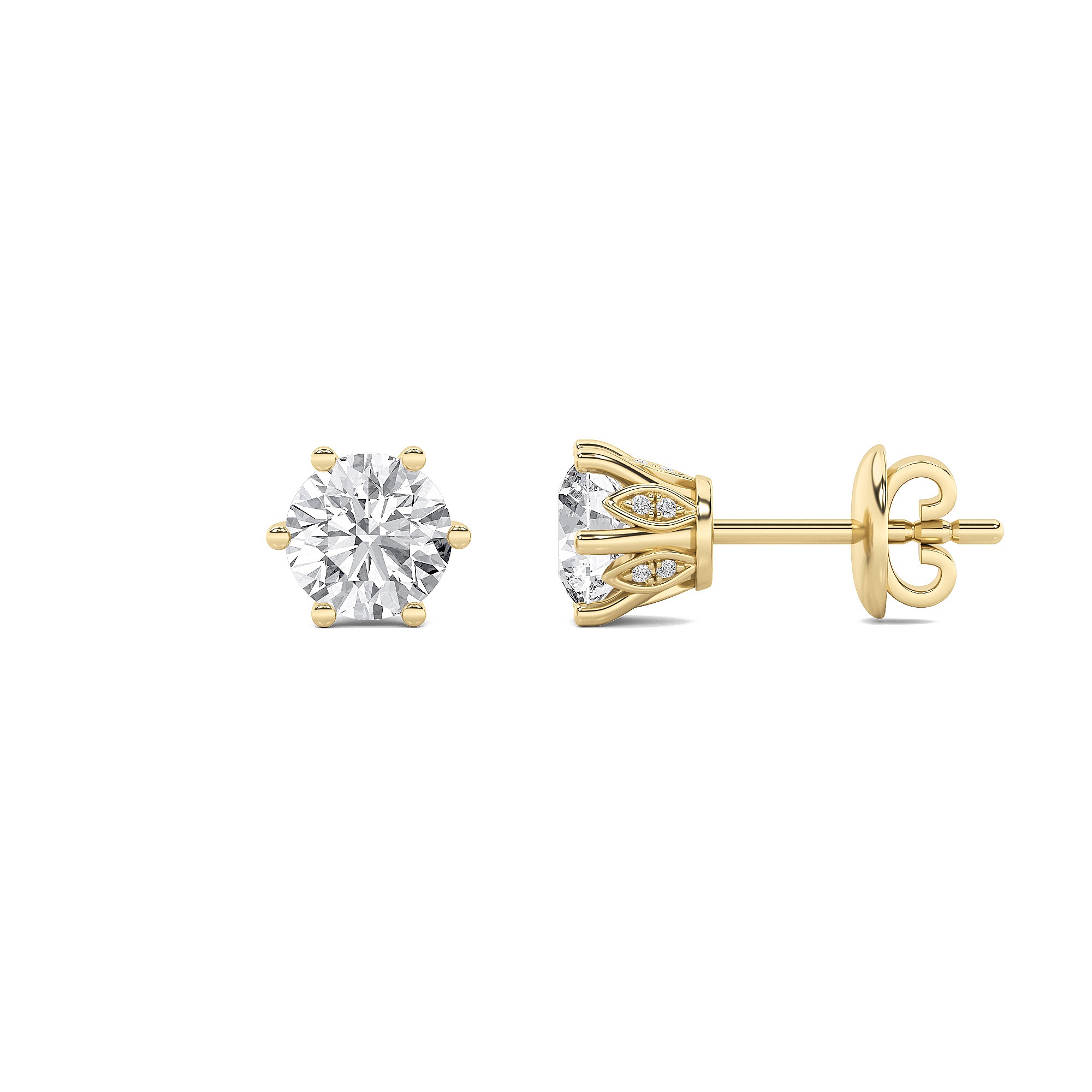 2Cttw Round Shaped Lab Grown Diamond (F/VS) TulipHead Stud Earrings in 14K Gold