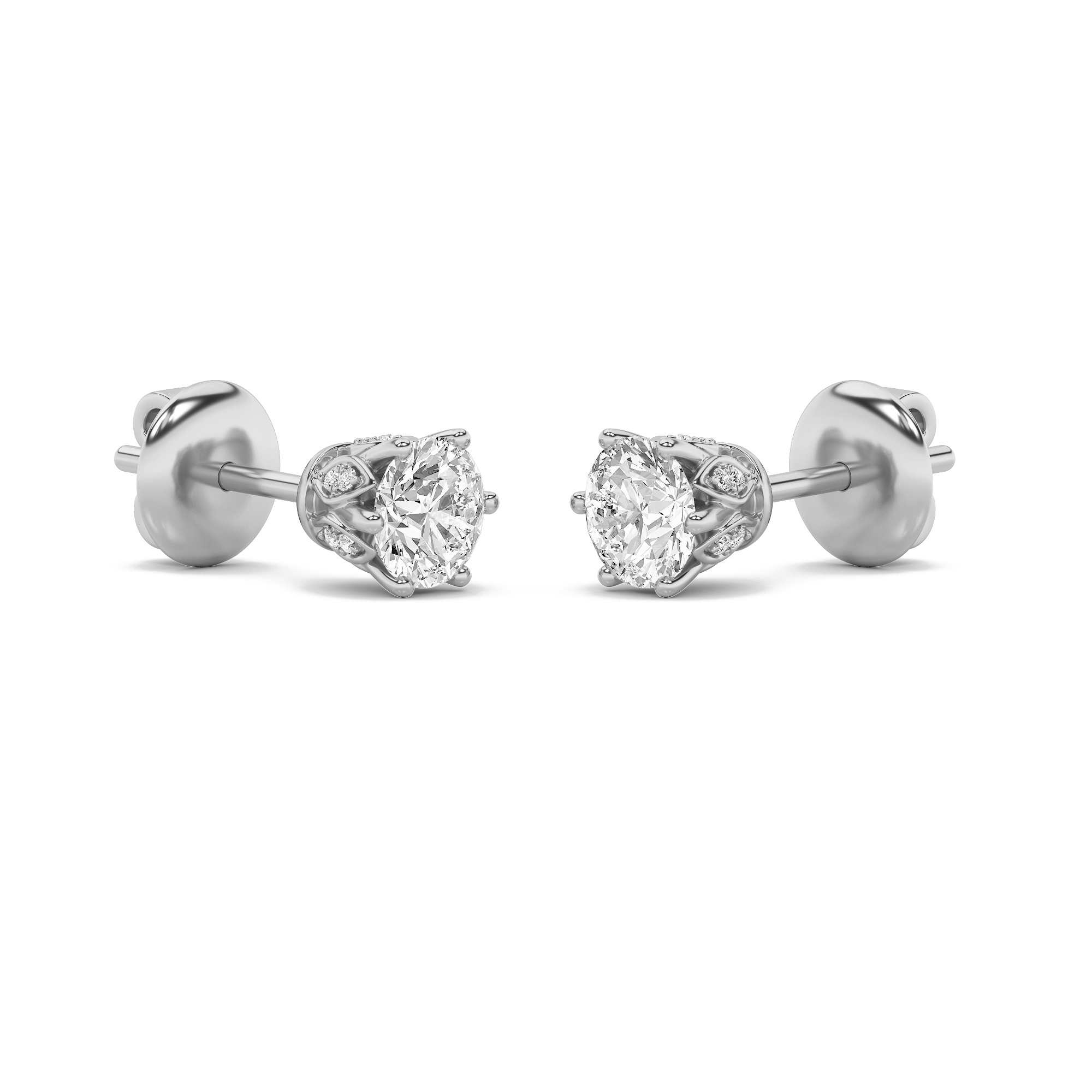2Cttw Round Shaped Lab Grown Diamond (F/VS) TulipHead Stud Earrings in 14K Gold