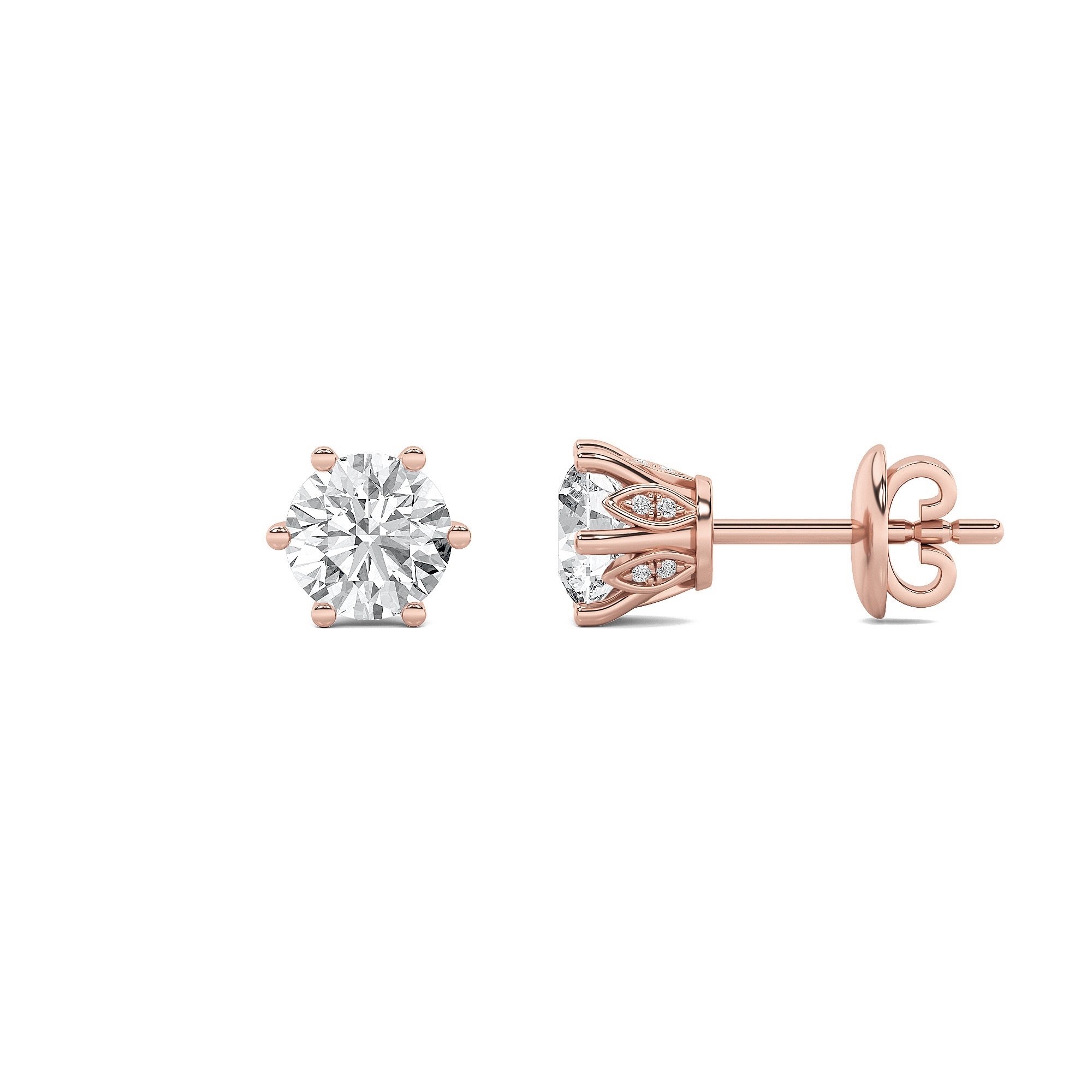 2Cttw Round Shaped Lab Grown Diamond (F/VS) TulipHead Stud Earrings in 14K Gold