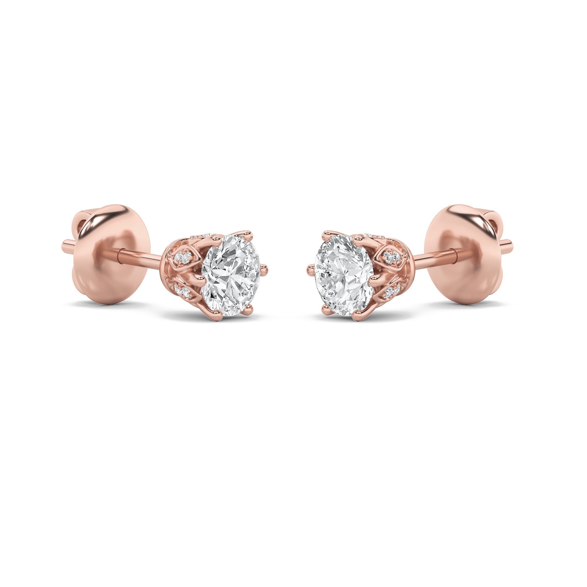 2Cttw Round Shaped Lab Grown Diamond (F/VS) TulipHead Stud Earrings in 14K Gold