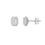 Emerald Shaped Lab Grown Diamond (F/VS) Earring in 14K White Gold