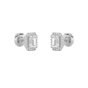 Emerald Shaped Lab Grown Diamond (F/VS) Earring in 14K White Gold