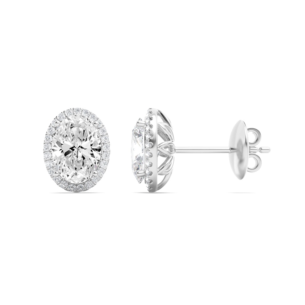 Oval Shaped Lab Grown Diamond (F/VS) Halo Stud Earrings in 14K Gold
