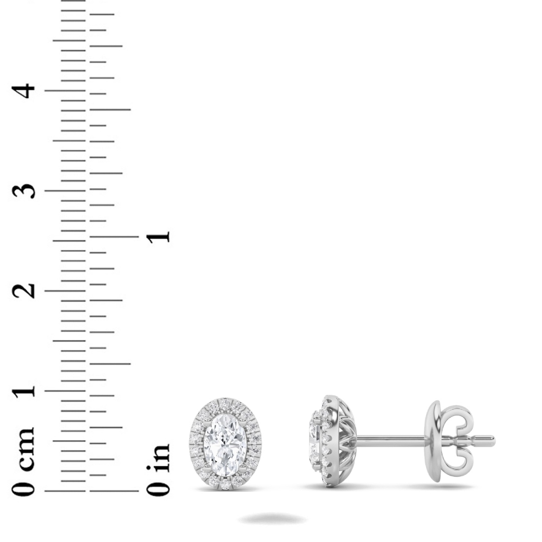 Oval Shaped Lab Grown Diamond (F/VS) Halo Stud Earrings in 14K Gold