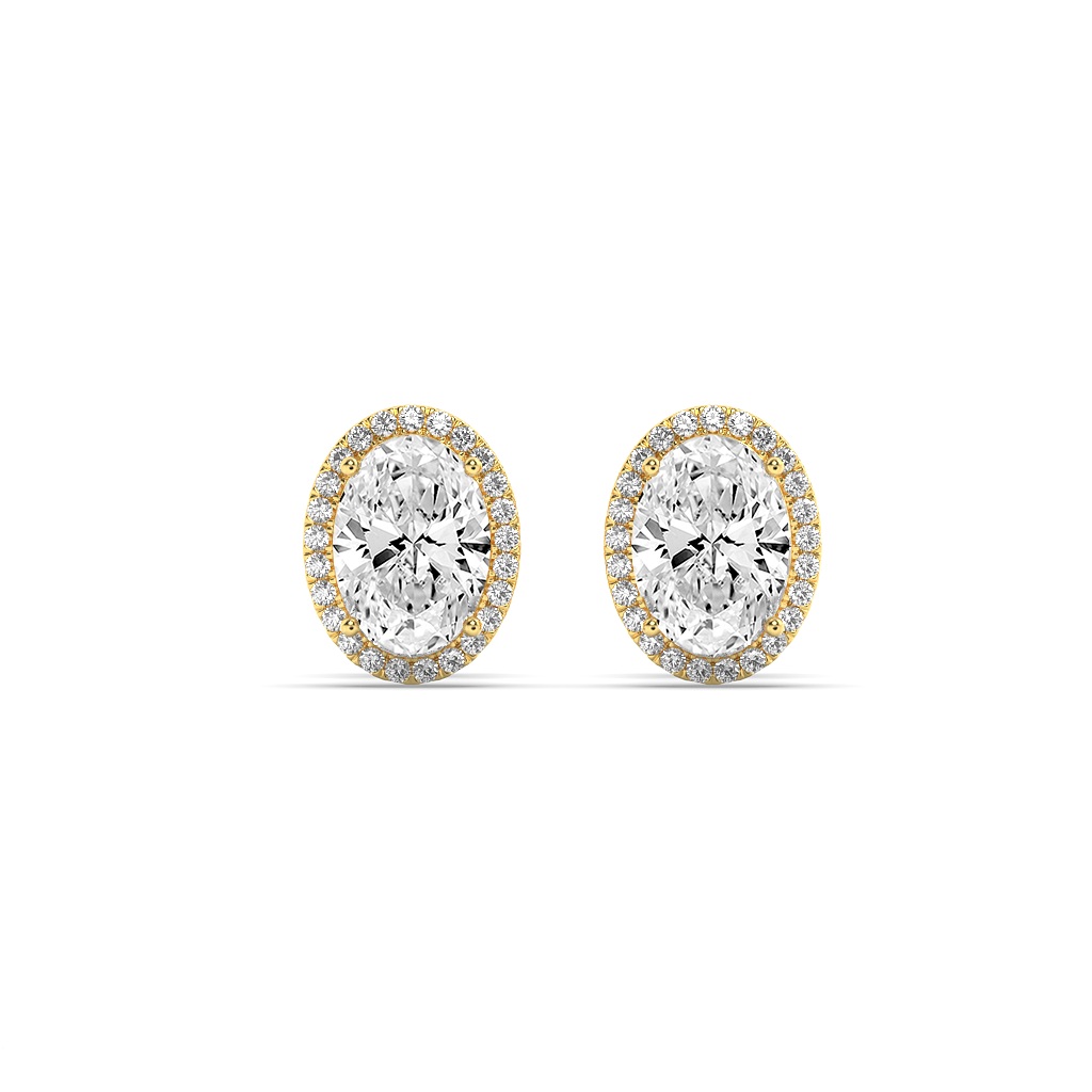 Oval Shaped Lab Grown Diamond (F/VS) Halo Stud Earrings in 14K Gold