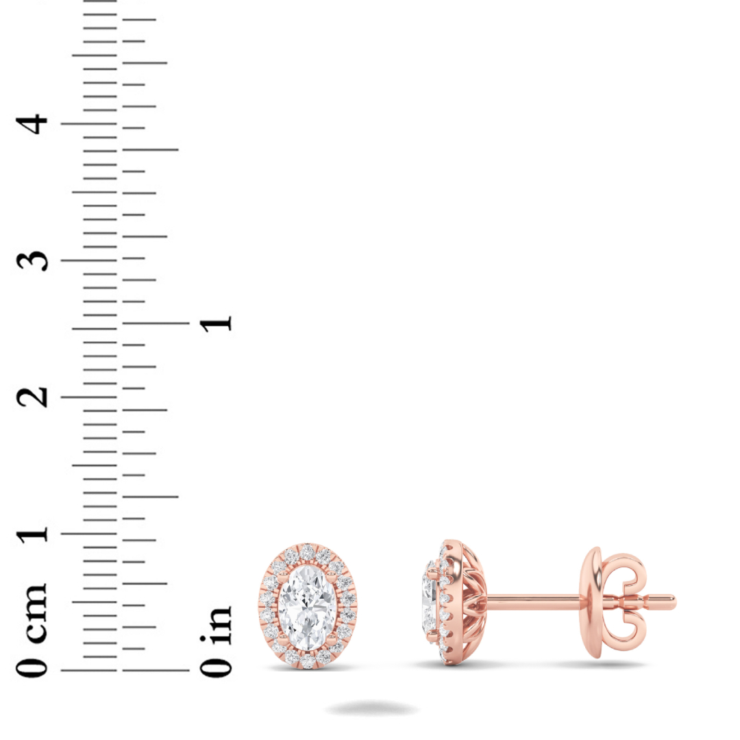 Oval Shaped Lab Grown Diamond (F/VS) Halo Stud Earrings in 14K Gold