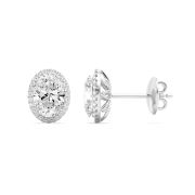 Oval Shaped Lab Grown Diamond (F/VS) Halo Stud Earrings in 14K Gold
