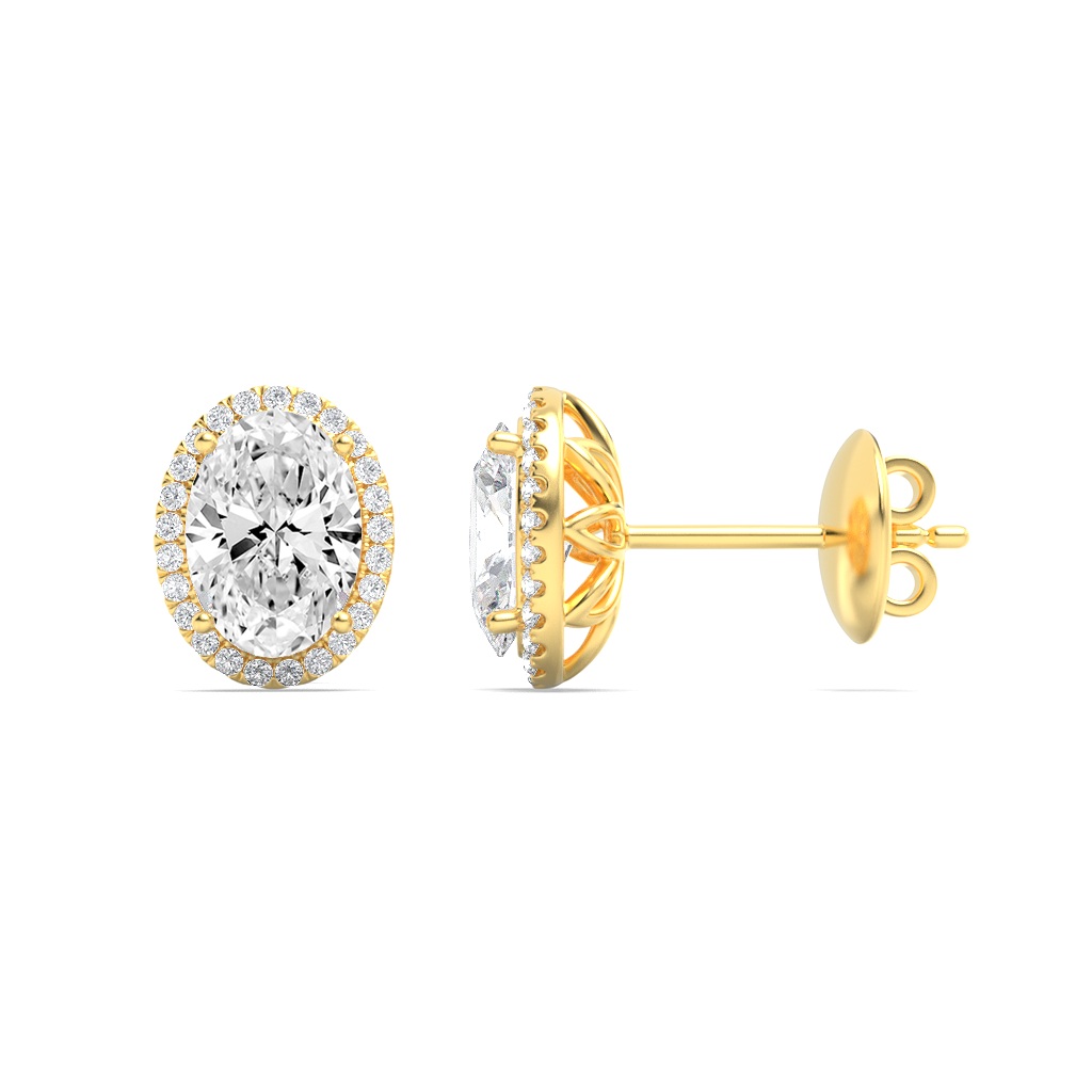 Oval Shaped Lab Grown Diamond (F/VS) Halo Stud Earrings in 14K Gold
