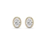 Oval Shaped Lab Grown Diamond (F/VS) Halo Stud Earrings in 14K Gold