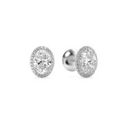 Oval Shaped Lab Grown Diamond (F/VS) Halo Stud Earrings in 14K Gold