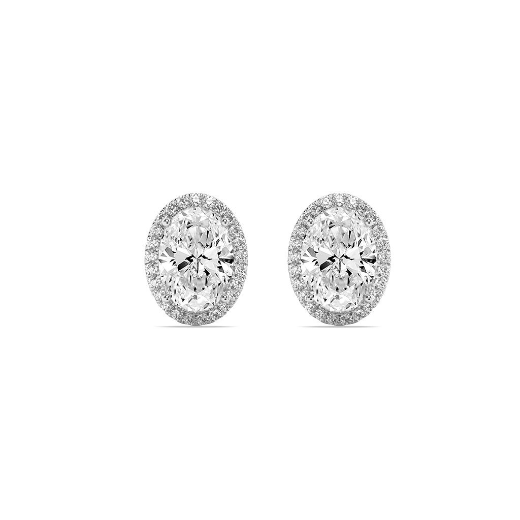 Oval Shaped Lab Grown Diamond (F/VS) Halo Stud Earrings in 14K Gold