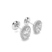Oval Shaped Lab Grown Diamond (F/VS) Halo Stud Earrings in 14K Gold