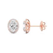 Oval Shaped Lab Grown Diamond (F/VS) Halo Stud Earrings in 14K Gold