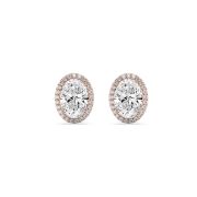 Oval Shaped Lab Grown Diamond (F/VS) Halo Stud Earrings in 14K Gold