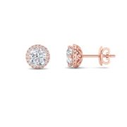 Round Shaped Lab Grown Diamond (F/VS) Halo Stud Earrings in 14K Gold