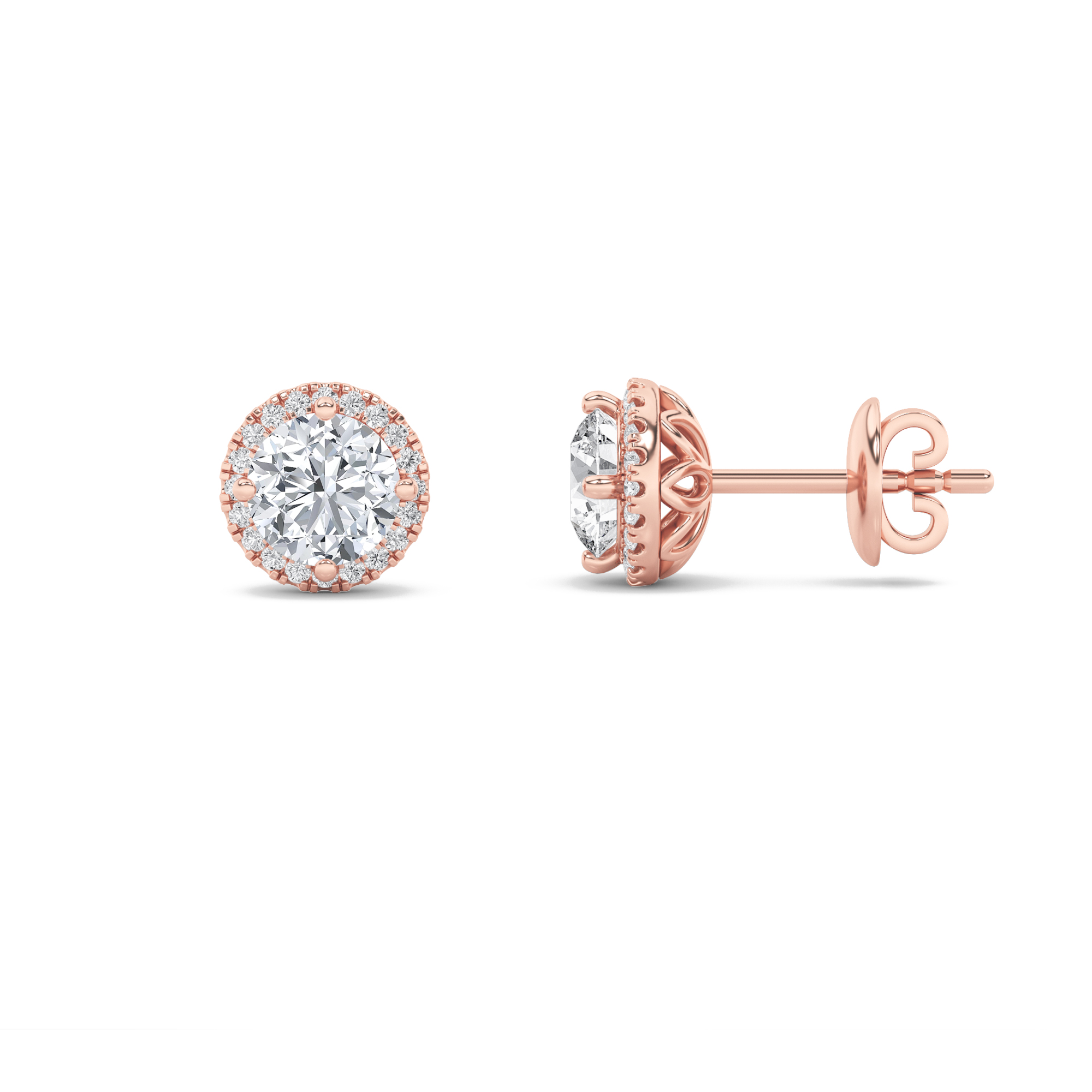 Round Shaped Lab Grown Diamond (F/VS) Halo Stud Earrings in 14K Gold