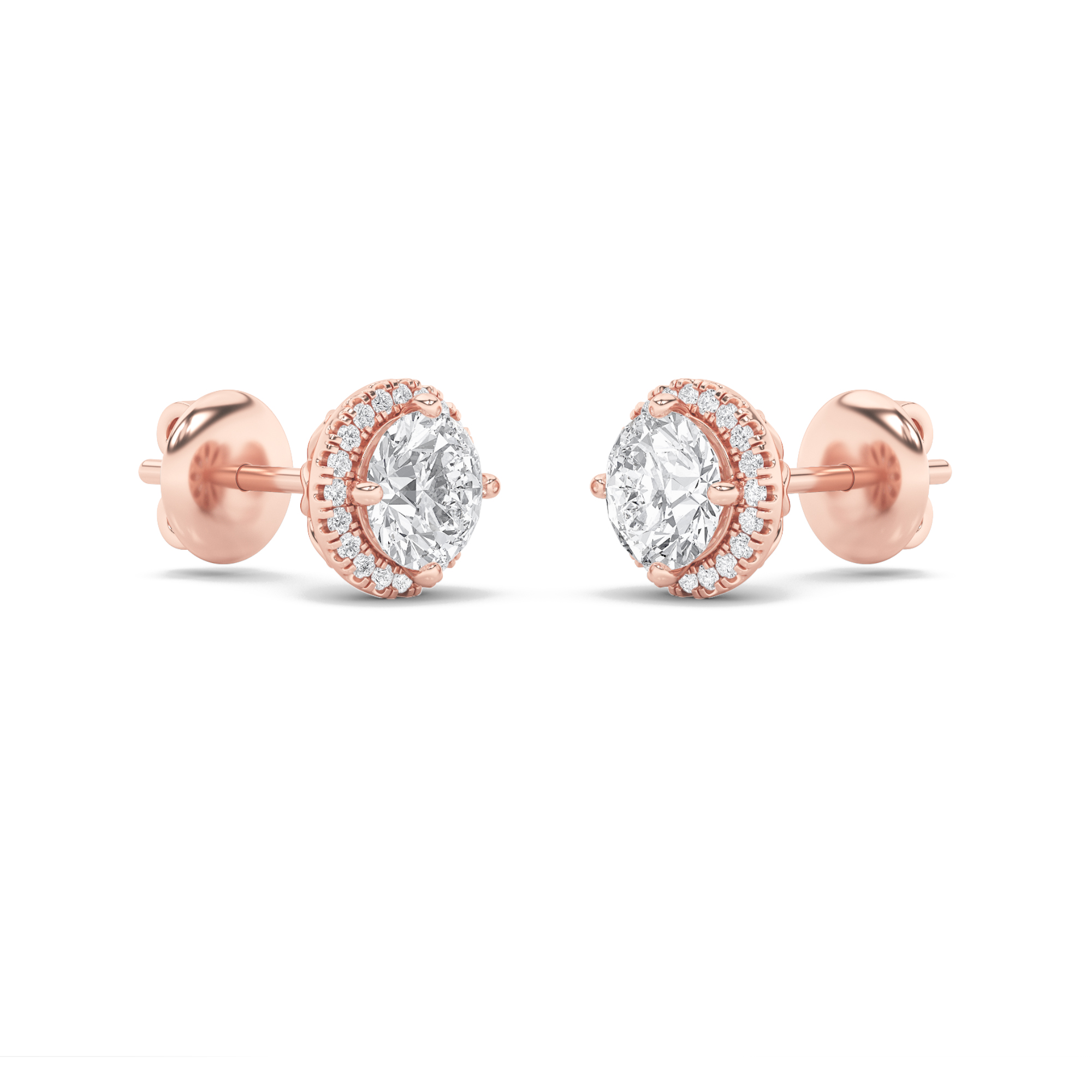 Round Shaped Lab Grown Diamond (F/VS) Halo Stud Earrings in 14K Gold