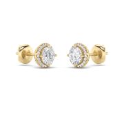 Round Shaped Lab Grown Diamond (F/VS) Halo Stud Earrings in 14K Gold