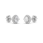 Round Shaped Lab Grown Diamond (F/VS) Halo Stud Earrings in 14K Gold