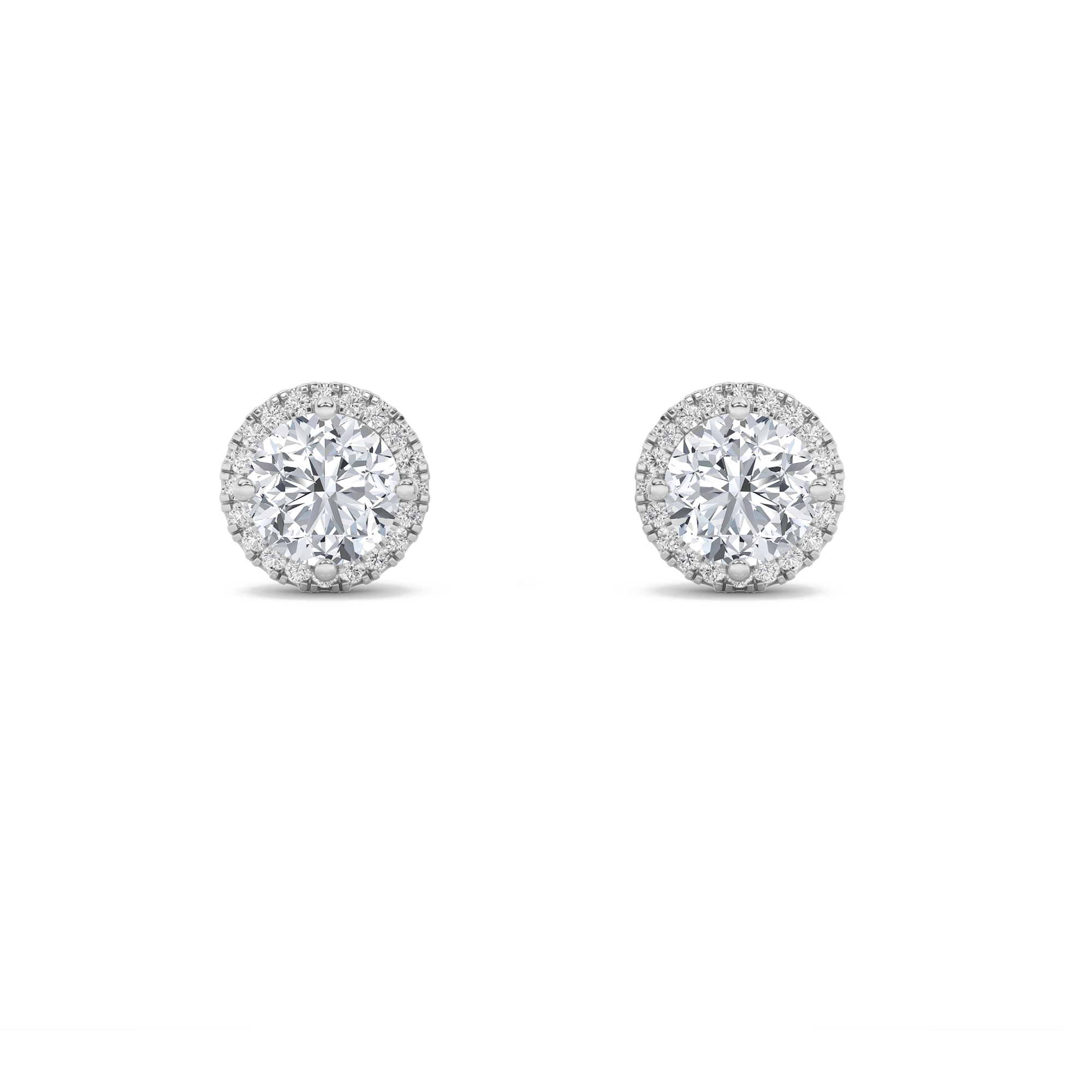 Round Shaped Lab Grown Diamond (F/VS) Halo Stud Earrings in 14K Gold