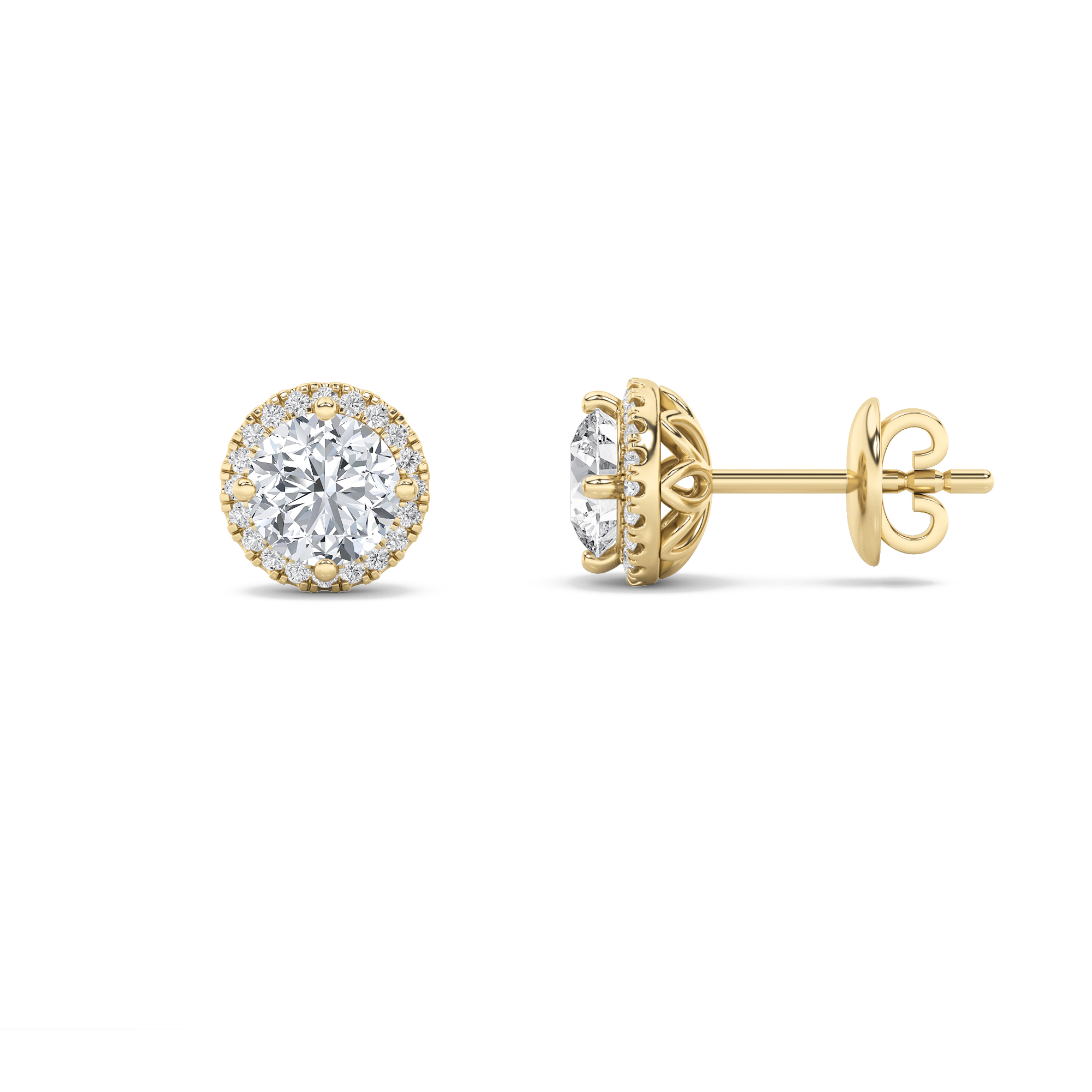 Round Shaped Lab Grown Diamond (F/VS) Halo Stud Earrings in 14K Gold