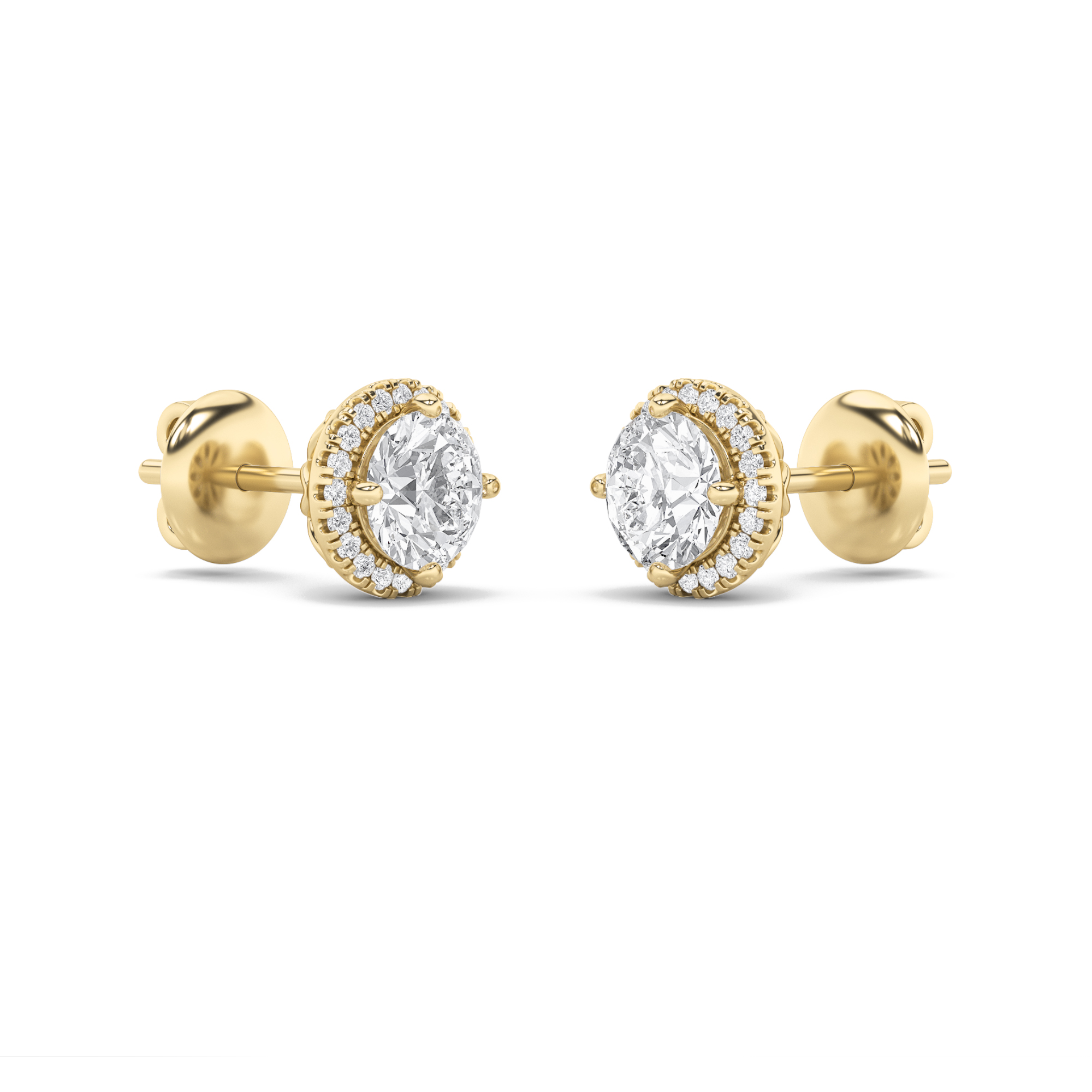 Round Shaped Lab Grown Diamond (F/VS) Halo Stud Earrings in 14K Gold