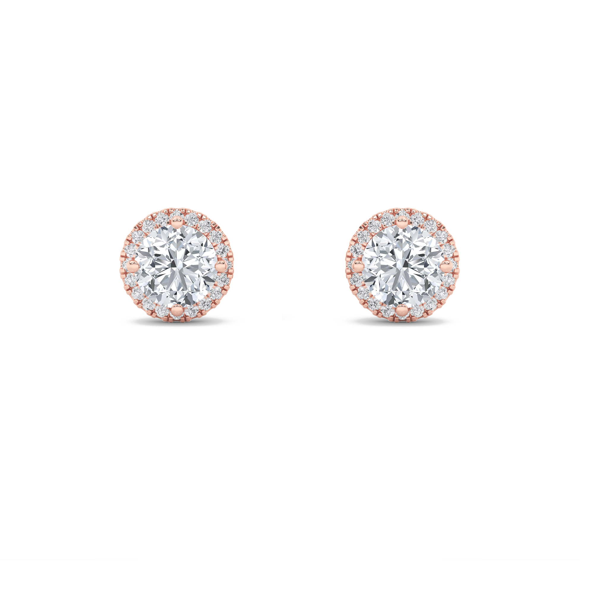 Round Shaped Lab Grown Diamond (F/VS) Halo Stud Earrings in 14K Gold