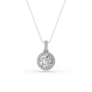 Round Shaped Lab Grown Diamond (F/VS) Halo Pend...