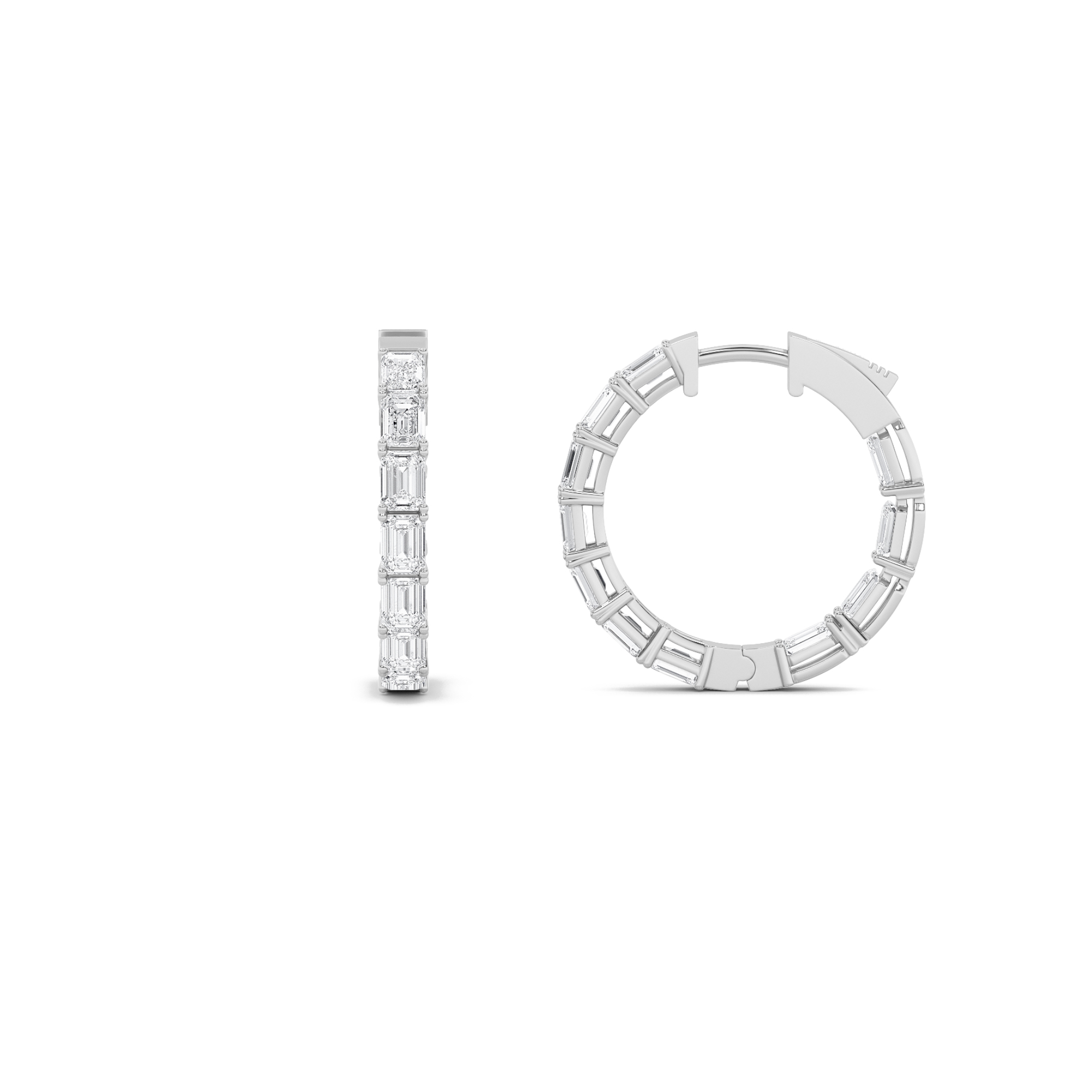 Emerald Shaped Lab Grown Diamond (F/VS) Inside Out Hoop Earrings in 14K Gold