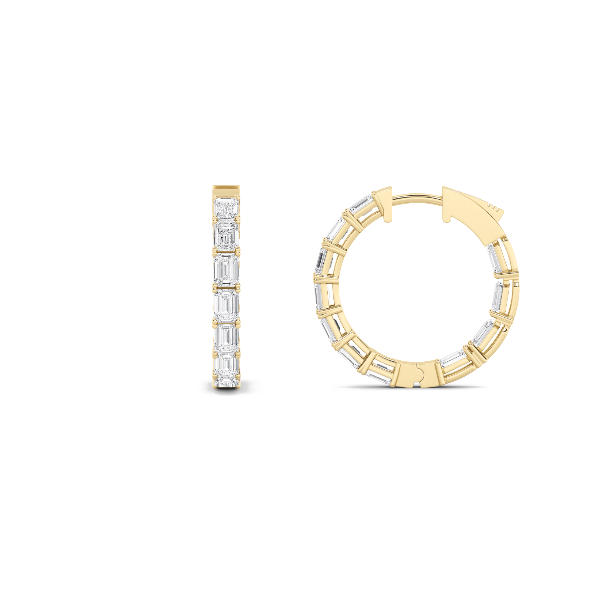 Emerald Shaped Lab Grown Diamond (F/VS) Inside Out Hoop Earrings in 14K Gold