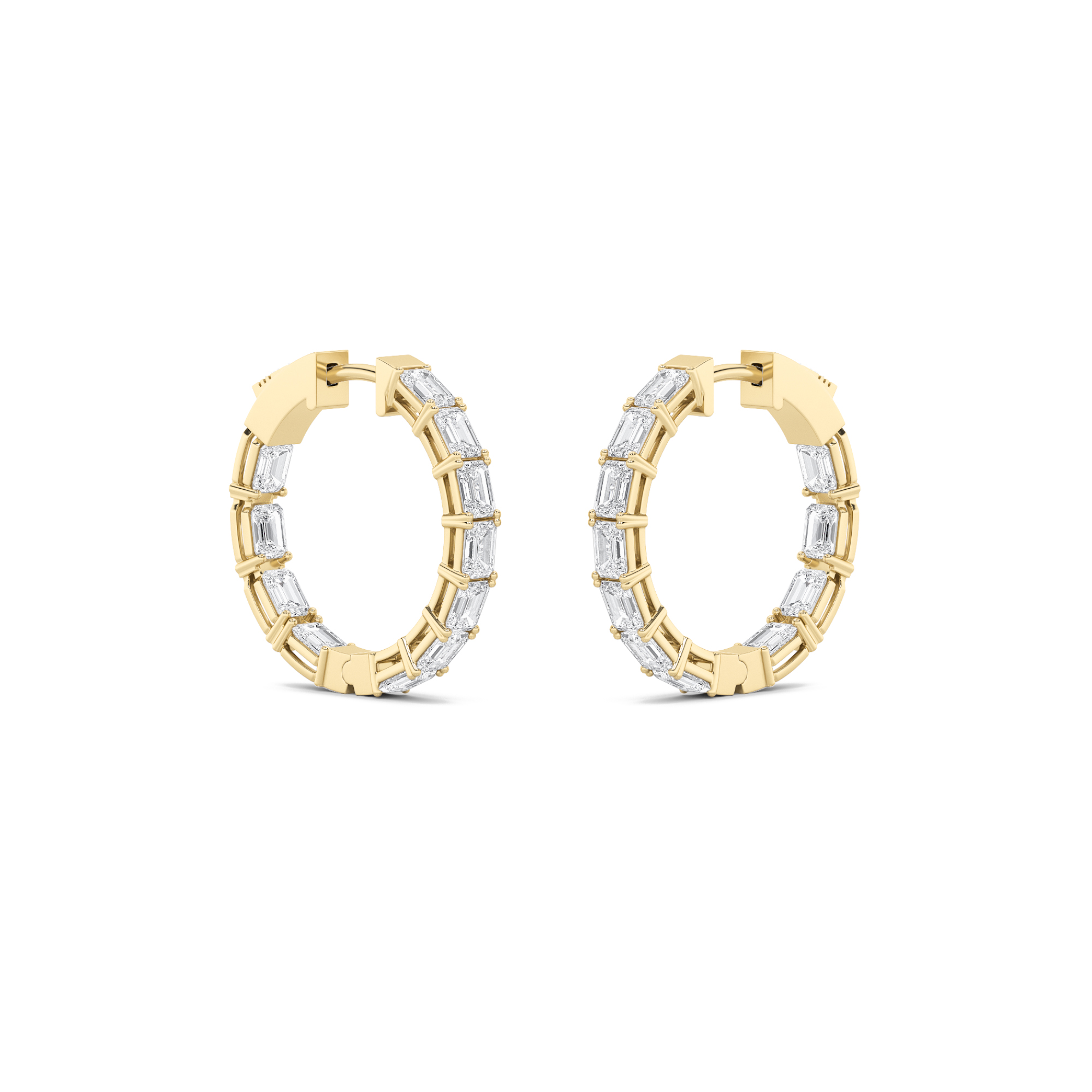 Emerald Shaped Lab Grown Diamond (F/VS) Inside Out Hoop Earrings in 14K Gold