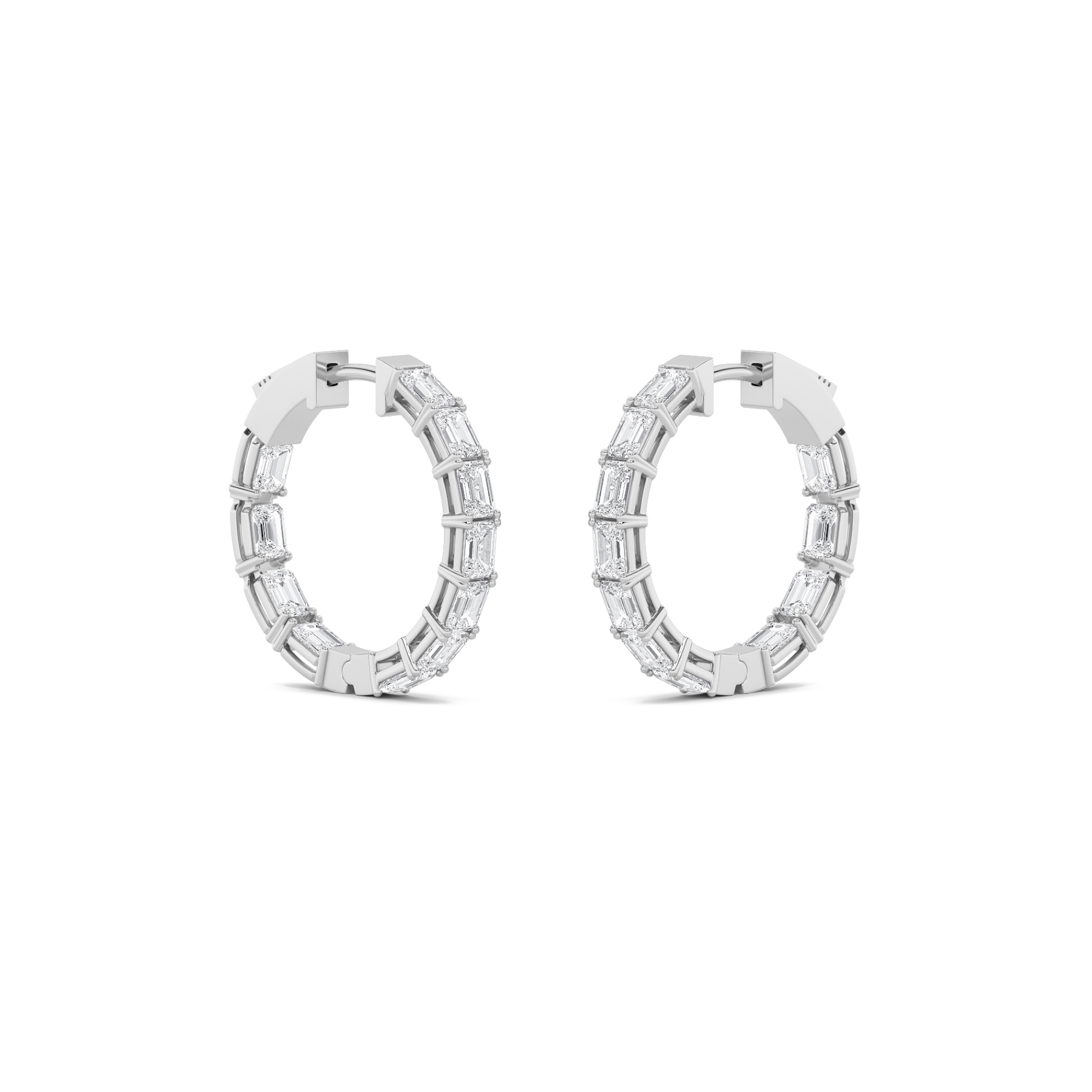 Emerald Shaped Lab Grown Diamond (F/VS) Inside Out Hoop Earrings in 14K Gold