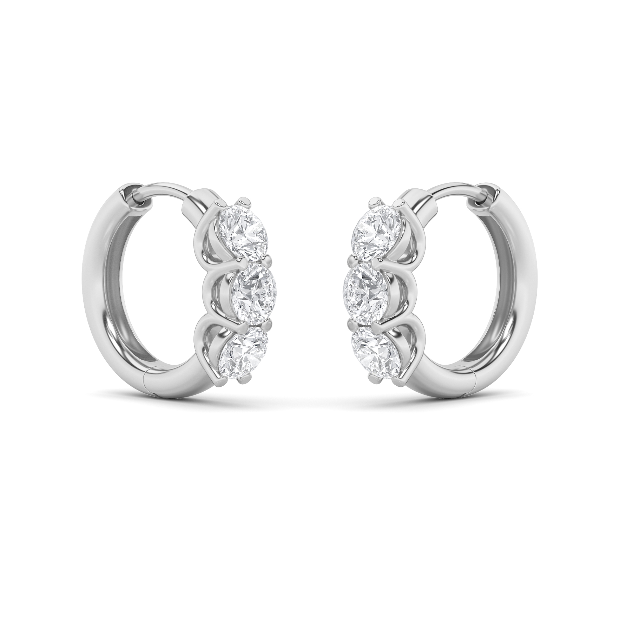 Round Shaped Lab Grown Diamond (F/VS) Three Stone Huggie Earrings in 14K Gold