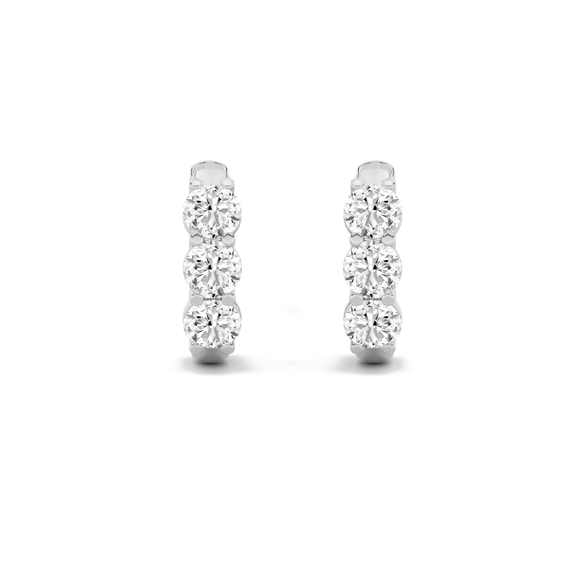 Round Shaped Lab Grown Diamond (F/VS) Three Stone Huggie Earrings in 14K Gold