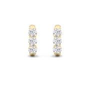 Round Shaped Lab Grown Diamond (F/VS) Three Stone Huggie Earrings in 14K Gold