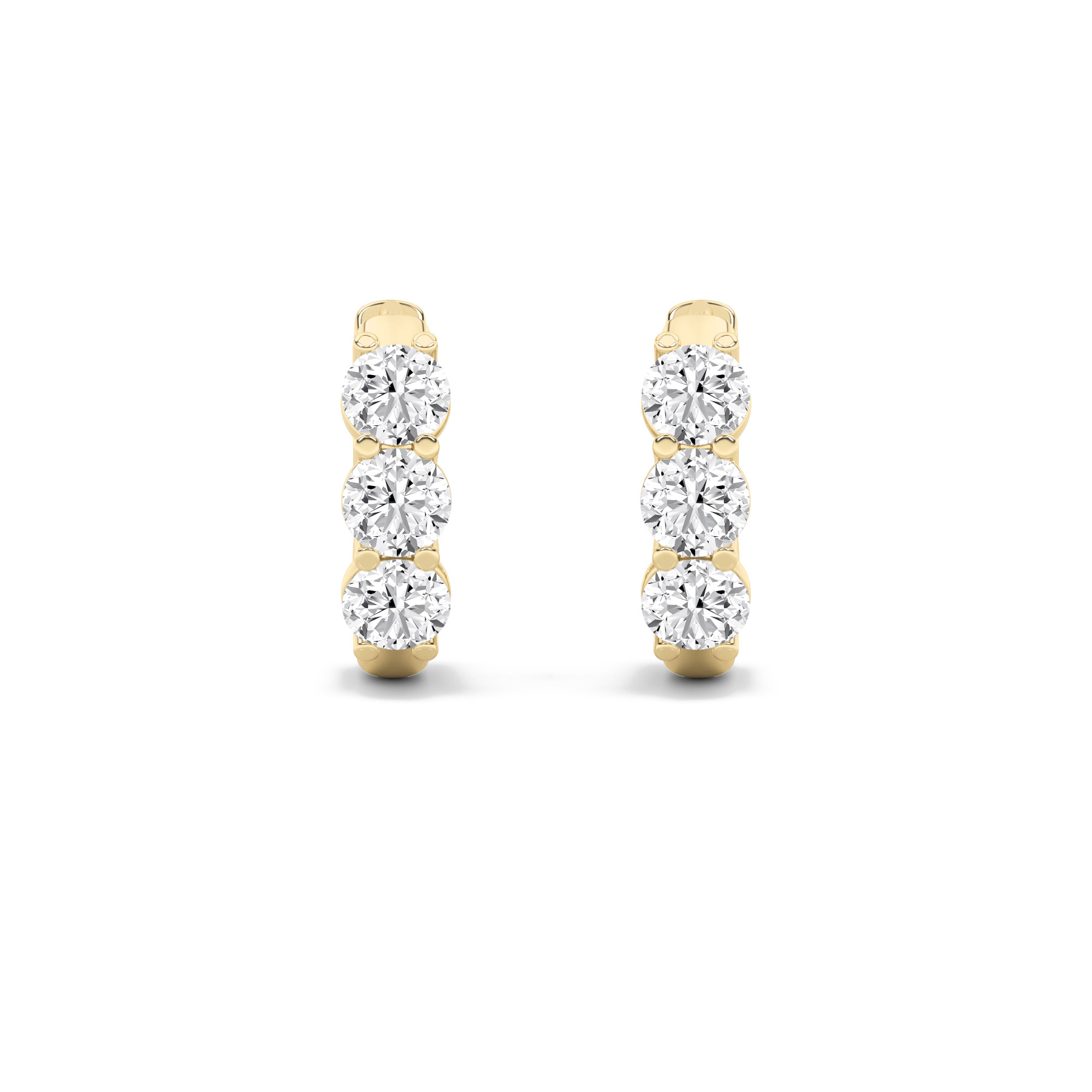Round Shaped Lab Grown Diamond (F/VS) Three Stone Huggie Earrings in 14K Gold