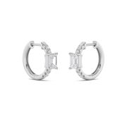 Emerald Shaped Lab Grown Diamond (F/VS) Accented Huggie Earrings in 14K Yellow Gold