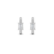 Emerald Shaped Lab Grown Diamond (F/VS) Accented Huggie Earrings in 14K Yellow Gold
