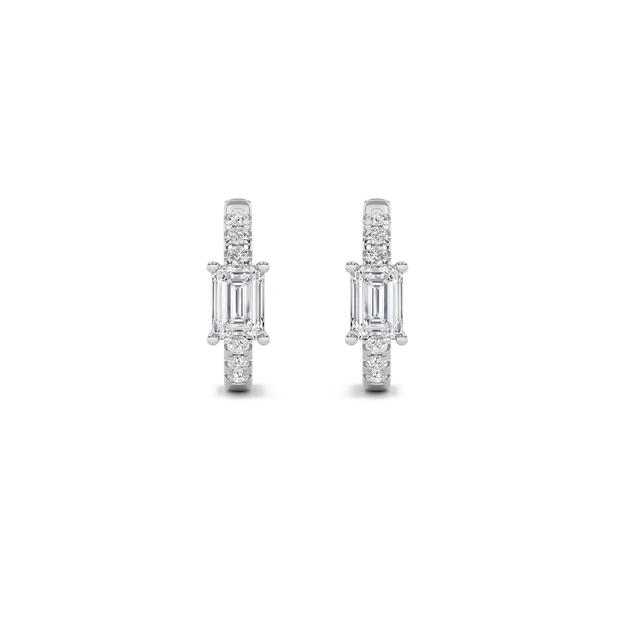 Emerald Shaped Lab Grown Diamond (F/VS) Accented Huggie Earrings in 14K Yellow Gold