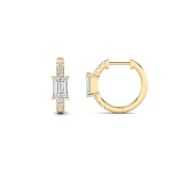 Emerald Shaped Lab Grown Diamond (F/VS) Accented Huggie Earrings in 14K Yellow Gold
