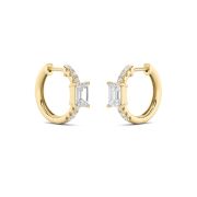 Emerald Shaped Lab Grown Diamond (F/VS) Accented Huggie Earrings in 14K Yellow Gold