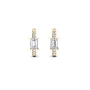 Emerald Shaped Lab Grown Diamond (F/VS) Accented Huggie Earrings in 14K Yellow Gold