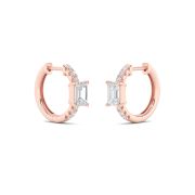 Emerald Shaped Lab Grown Diamond (F/VS) Accented Huggie Earrings in 14K Yellow Gold