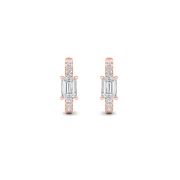Emerald Shaped Lab Grown Diamond (F/VS) Accented Huggie Earrings in 14K Yellow Gold