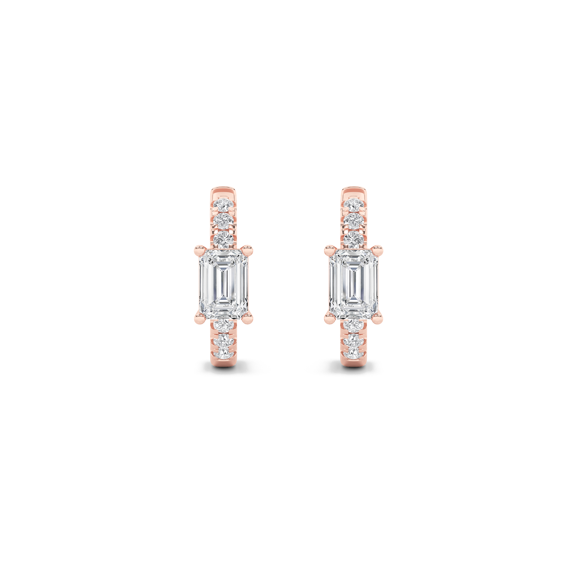 Emerald Shaped Lab Grown Diamond (F/VS) Accented Huggie Earrings in 14K Yellow Gold