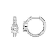 Pear Shaped Lab Grown Diamond (F/VS) Solitare Accent Huggie Earrings in 14K Gold