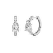 Pear Shaped Lab Grown Diamond (F/VS) Solitare Accent Huggie Earrings in 14K Gold