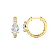 Pear Shaped Lab Grown Diamond (F/VS) Solitare Accent Huggie Earrings in 14K Gold